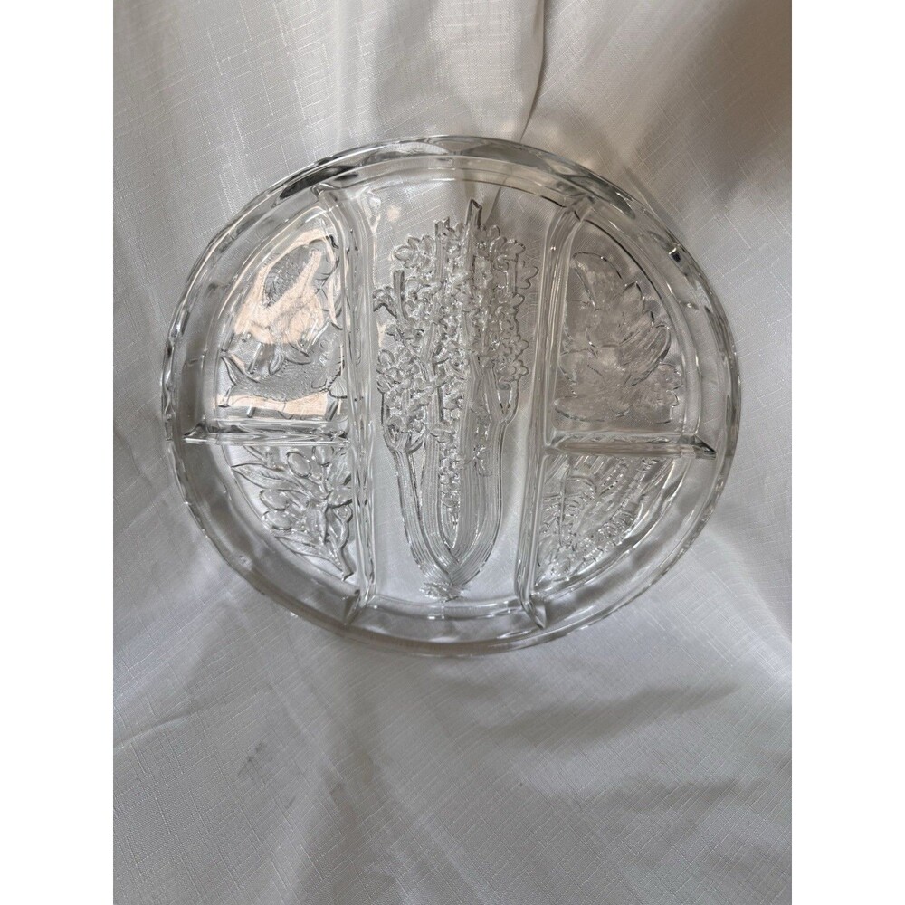 Indiana Glass Vintage Platter Relish Tray Heavy Pressed Glass 10 1/4 Inches
